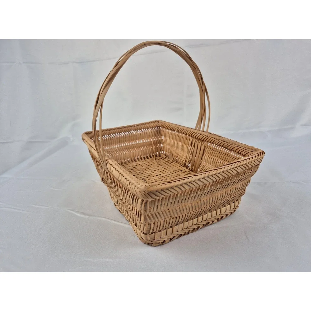 Vintage Woven Wicker Gathering Basket Rectangular Bamboo Rattan Garden‎ Handle
